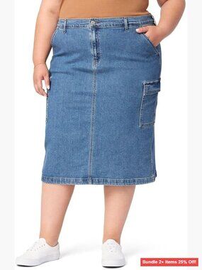 Stretch Denim Cargo Midi Skirt Size 10 Slim Fit Mid Rise